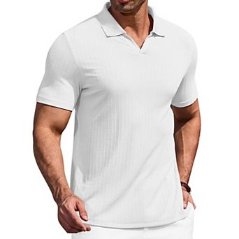 COOFANDY Men' Muscle V Neck Polo Shirts Slim Fit Short Sleeve Golf T-Shirts Ribbed Knit Soft Tees