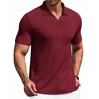 COOFANDY Men' Muscle V Neck Polo Shirts Slim Fit Short Sleeve Golf T-Shirts Ribbed Knit Soft Tees