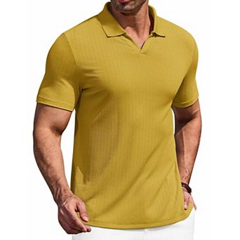 COOFANDY Men' Muscle V Neck Polo Shirts Slim Fit Short Sleeve Golf T-Shirts Ribbed Knit Soft Tees