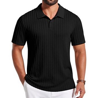 COOFANDY Mens T-Shirts Textured Polo Shirt Short Sleeve Fashion Lightweight Regular Fit Stretchy