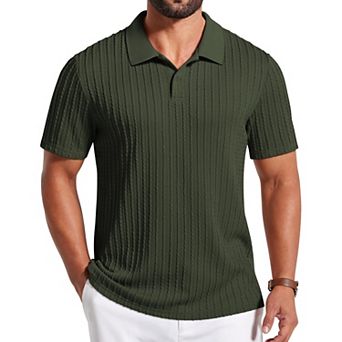 COOFANDY Mens T-Shirts Textured Polo Shirt Short Sleeve Fashion Lightweight Regular Fit Stretchy