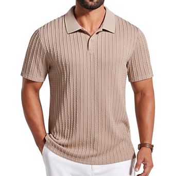 COOFANDY Mens T-Shirts Textured Polo Shirt Short Sleeve Fashion Lightweight Regular Fit Stretchy