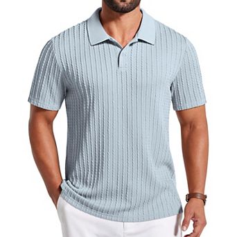 COOFANDY Mens T-Shirts Textured Polo Shirt Short Sleeve Fashion Lightweight Regular Fit Stretchy