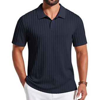 COOFANDY Mens T-Shirts Textured Polo Shirt Short Sleeve Fashion Lightweight Regular Fit Stretchy