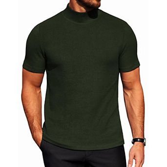 COOFANDY Men' Mock Neck Short Sleeve Slim Fit Mock Turtlenek Sweater Ribbed Knit Pullover Casual