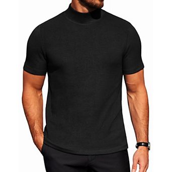 COOFANDY Men' Mock Neck Short Sleeve Slim Fit Mock Turtlenek Sweater Ribbed Knit Pullover Casual