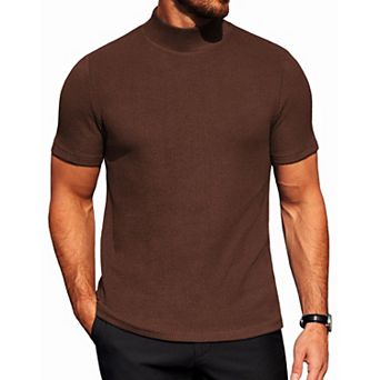 COOFANDY Men' Mock Neck Short Sleeve Slim Fit Mock Turtlenek Sweater Ribbed Knit Pullover Casual