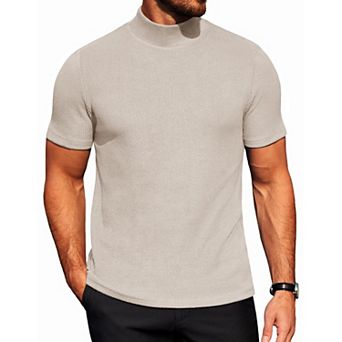 COOFANDY Men' Mock Neck Short Sleeve Slim Fit Mock Turtlenek Sweater Ribbed Knit Pullover Casual