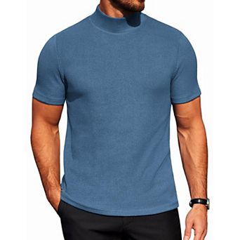 COOFANDY Men' Mock Neck Short Sleeve Slim Fit Mock Turtlenek Sweater Ribbed Knit Pullover Casual