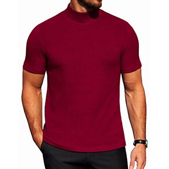 COOFANDY Men' Mock Neck Short Sleeve Slim Fit Mock Turtlenek Sweater Ribbed Knit Pullover Casual