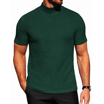 COOFANDY Men' Mock Neck Short Sleeve Slim Fit Mock Turtlenek Sweater Ribbed Knit Pullover Casual