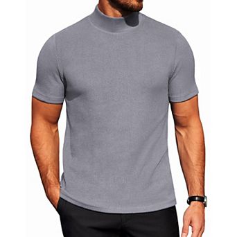 COOFANDY Men' Mock Neck Short Sleeve Slim Fit Mock Turtlenek Sweater Ribbed Knit Pullover Casual