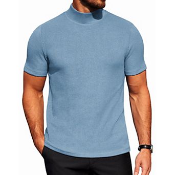 COOFANDY Men' Mock Neck Short Sleeve Slim Fit Mock Turtlenek Sweater Ribbed Knit Pullover Casual