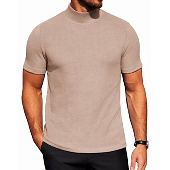COOFANDY Men' Mock Neck Short Sleeve Slim Fit Mock Turtlenek Sweater Ribbed Knit Pullover Casual