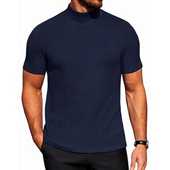 COOFANDY Men' Mock Neck Short Sleeve Slim Fit Mock Turtlenek Sweater Ribbed Knit Pullover Casual