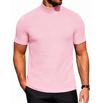COOFANDY Men' Mock Neck Short Sleeve Slim Fit Mock Turtlenek Sweater Ribbed Knit Pullover Casual