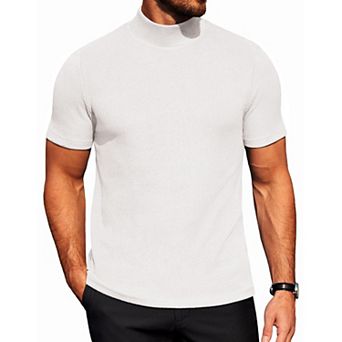 COOFANDY Men' Mock Neck Short Sleeve Slim Fit Mock Turtlenek Sweater Ribbed Knit Pullover Casual