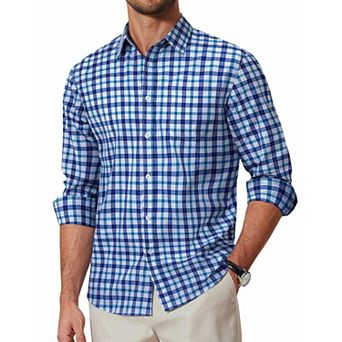 COOFANDY Checkered Button Up Shirt Men Long Sleeve Dress Shirt Untucked Shirts for Men