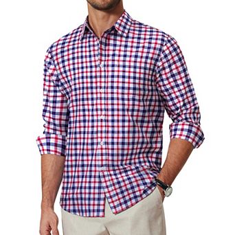 COOFANDY Checkered Button Up Shirt Men Long Sleeve Dress Shirt Untucked Shirts for Men