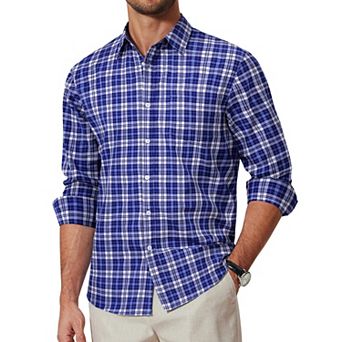 COOFANDY Checkered Button Up Shirt Men Long Sleeve Dress Shirt Untucked Shirts for Men