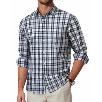 COOFANDY Checkered Button Up Shirt Men Long Sleeve Dress Shirt Untucked Shirts for Men