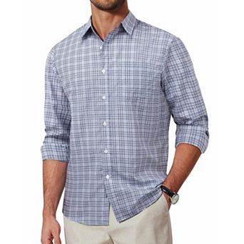 COOFANDY Checkered Button Up Shirt Men Long Sleeve Dress Shirt Untucked Shirts for Men