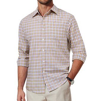 COOFANDY Checkered Button Up Shirt Men Long Sleeve Dress Shirt Untucked Shirts for Men