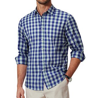 COOFANDY Checkered Button Up Shirt Men Long Sleeve Dress Shirt Untucked Shirts for Men
