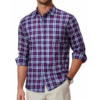 COOFANDY Checkered Button Up Shirt Men Long Sleeve Dress Shirt Untucked Shirts for Men