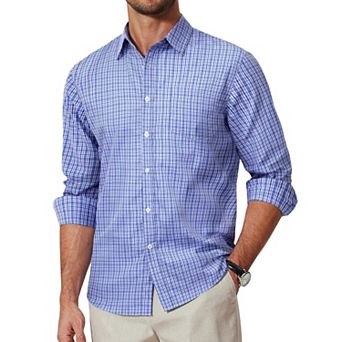 COOFANDY Checkered Button Up Shirt Men Long Sleeve Dress Shirt Untucked Shirts for Men
