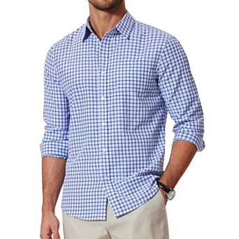 COOFANDY Checkered Button Up Shirt Men Long Sleeve Dress Shirt Untucked Shirts for Men