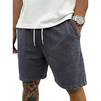 COOFANDY Men' Washed Vintage Shorts Casual Relaxed Fit Drawstring Waist Beach Shorts Streetwear