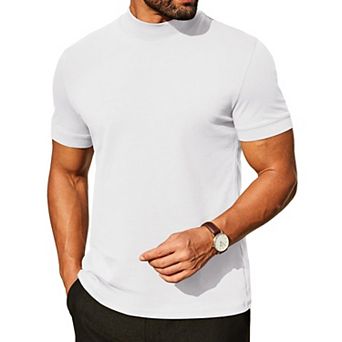 COOFANDY Mock Turtleneck for Men Heavy Weight Cotton Short Sleeve Mock Neck Shirt Dress Casual