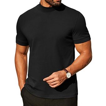 COOFANDY Mock Turtleneck for Men Heavy Weight Cotton Short Sleeve Mock Neck Shirt Dress Casual