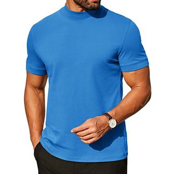 COOFANDY Mock Turtleneck for Men Heavy Weight Cotton Short Sleeve Mock Neck Shirt Dress Casual