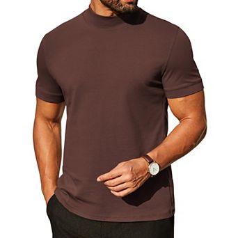 COOFANDY Mock Turtleneck for Men Heavy Weight Cotton Short Sleeve Mock Neck Shirt Dress Casual