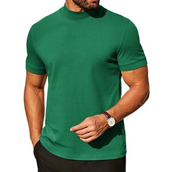 COOFANDY Mock Turtleneck for Men Heavy Weight Cotton Short Sleeve Mock Neck Shirt Dress Casual