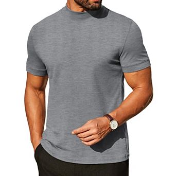 COOFANDY Mock Turtleneck for Men Heavy Weight Cotton Short Sleeve Mock Neck Shirt Dress Casual