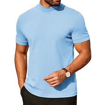 COOFANDY Mock Turtleneck for Men Heavy Weight Cotton Short Sleeve Mock Neck Shirt Dress Casual