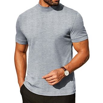 COOFANDY Mock Turtleneck for Men Heavy Weight Cotton Short Sleeve Mock Neck Shirt Dress Casual