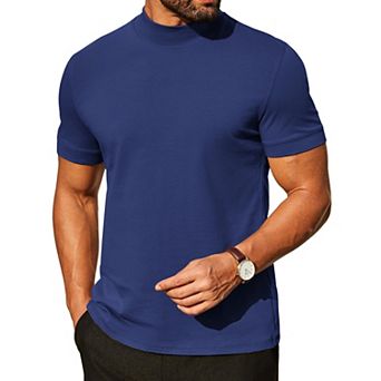 COOFANDY Mock Turtleneck for Men Heavy Weight Cotton Short Sleeve Mock Neck Shirt Dress Casual