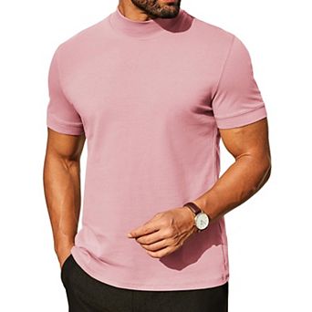 COOFANDY Mock Turtleneck for Men Heavy Weight Cotton Short Sleeve Mock Neck Shirt Dress Casual