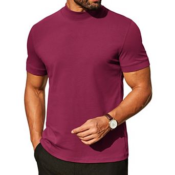 COOFANDY Mock Turtleneck for Men Heavy Weight Cotton Short Sleeve Mock Neck Shirt Dress Casual