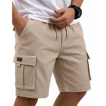 COOFANDY Mens 9" Inseam Premium Twill Cargo Shorts Cotton Stretch Waist Casual Work Shorts with 5