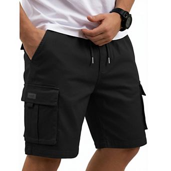 COOFANDY Mens 9" Inseam Premium Twill Cargo Shorts Cotton Stretch Waist Casual Work Shorts with 5
