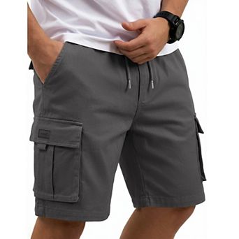 COOFANDY Mens 9" Inseam Premium Twill Cargo Shorts Cotton Stretch Waist Casual Work Shorts with 5