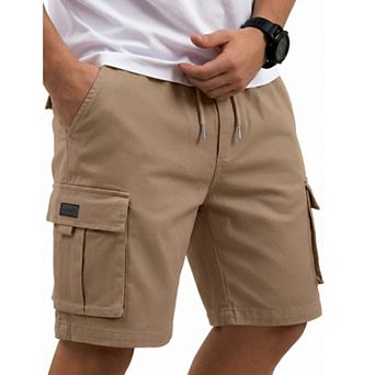 COOFANDY Mens 9" Inseam Premium Twill Cargo Shorts Cotton Stretch Waist Casual Work Shorts with 5