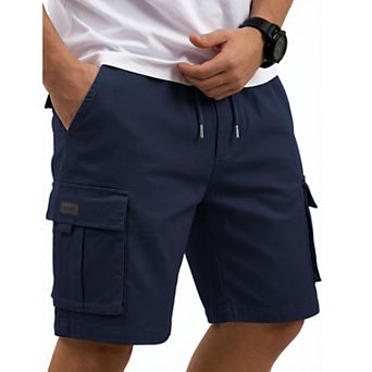 COOFANDY Mens 9" Inseam Premium Twill Cargo Shorts Cotton Stretch Waist Casual Work Shorts with 5