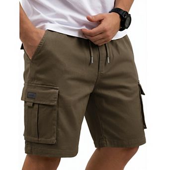 COOFANDY Mens 9" Inseam Premium Twill Cargo Shorts Cotton Stretch Waist Casual Work Shorts with 5