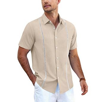 COOFADNY Men's Relaxed Fit Button-Up short Shirt with Decorative Stripes - Casual and Office Wear